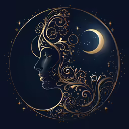 a black woman with a crescent face is in the shape of the moon