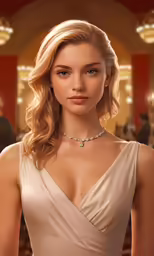 an artistic rendering shows the face and shoulders of a young woman