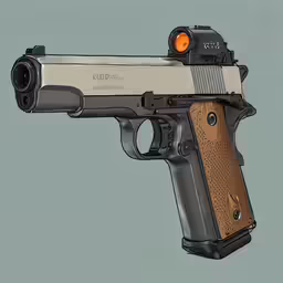 a drawing of a gun, with an orange sight