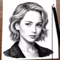 a pencil drawing of a woman with short hair