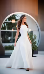 a woman in a long white dress