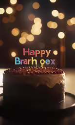 a cake with an orange and white frosting and a happy bran gx candle