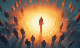 a woman standing out from the crowd in an illustration