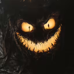 a close - up of the eyes of an evil monster