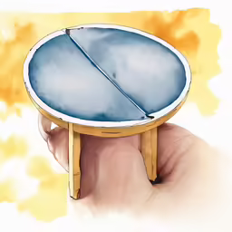 a cartoon of a table and chair in someones hand