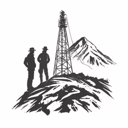 two men standing on a mountain next to a radio tower