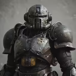 an adult in armor with a large helmet