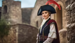 a young woman in a costume that appears to be a pirate