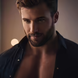 a man wearing a shirt in a darkened room