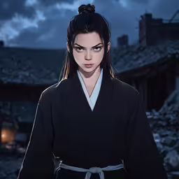 a girl wearing a kimono is looking at the camera