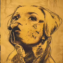 an image of a dog wearing a tie on a piece of yellow paper