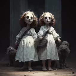 two creepy little girls dressed as zombies