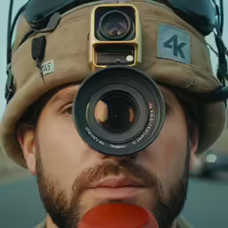 a man with a brown hat is taking a photograph