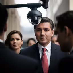 an image of a security camera hanging over a man