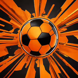 a soccer ball is pictured on a black and orange background,an orange soccer ball is shown in this artistic rendering