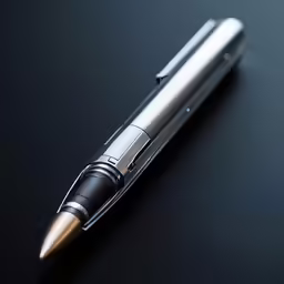 a fountain pen sitting on top of a black surface