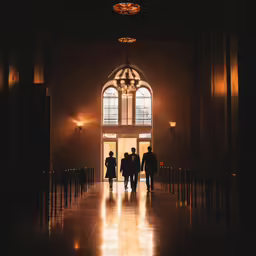 a group of people standing in front of a cathedral