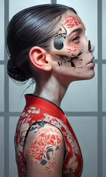 a woman with face paint in an artistic manner