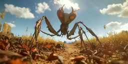 a spider sitting on top of some dry grass