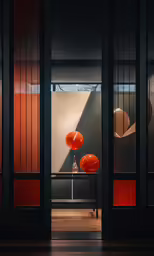 a room has two lights that look like balls and an iron stand
