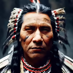 an indian man with a headdress and feather hair band
