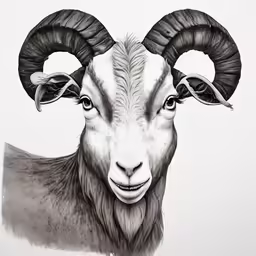 a drawing of a ram with long horns