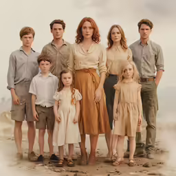 a family portrait with four adults and three children in dress