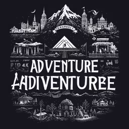 the adventure ad for the mountain top,the adventure poster is shown in white ink on black paper