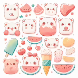 a sticker with some fruit and bear images