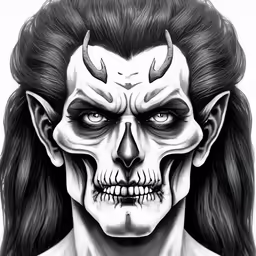 the drawing of a demon girl with long hair
