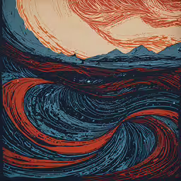 an abstract painting with colorful waves,an abstract painting of red and blue waves