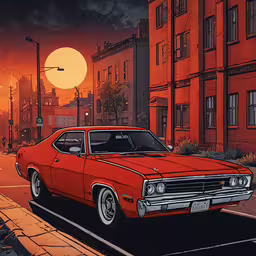 an old fashion car is parked along the side of the road,a very colorful looking car on a city street