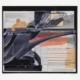 altered photograph with multiple layers in black, grey, and orange