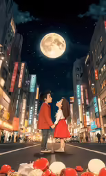 a couple in front of the full moon
