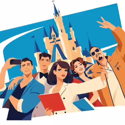 group of people are posing with the castle in the background