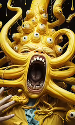 an octopus is depicted as a man has his mouth open