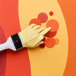 hand with yellow gloves on top of colorful surface