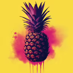 an advertisement featuring a pineapple covered in ice on a yellow background