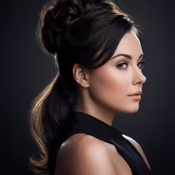 a woman with a ponytail in a low bun