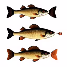three fishes that are facing opposite directions