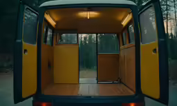 an open yellow door of a small vehicle