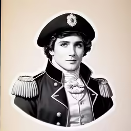 a black and white portrait of a woman in uniform