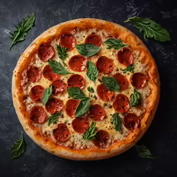 the large pepperoni pizza is served on the table