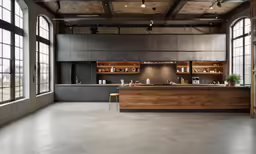 the interior of a restaurant with no people