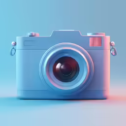 a blue camera is sitting next to an orange light