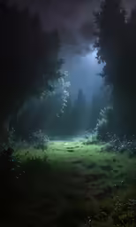 the green woods and path leading to a tree lined field