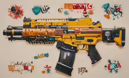 a yellow paint dipped submacl holding a can