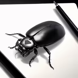 a large beetle is resting on a note pad