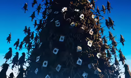 this is the silhouette of multiple trees against a blue sky