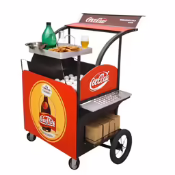 a small cart filled with drinks and snacks